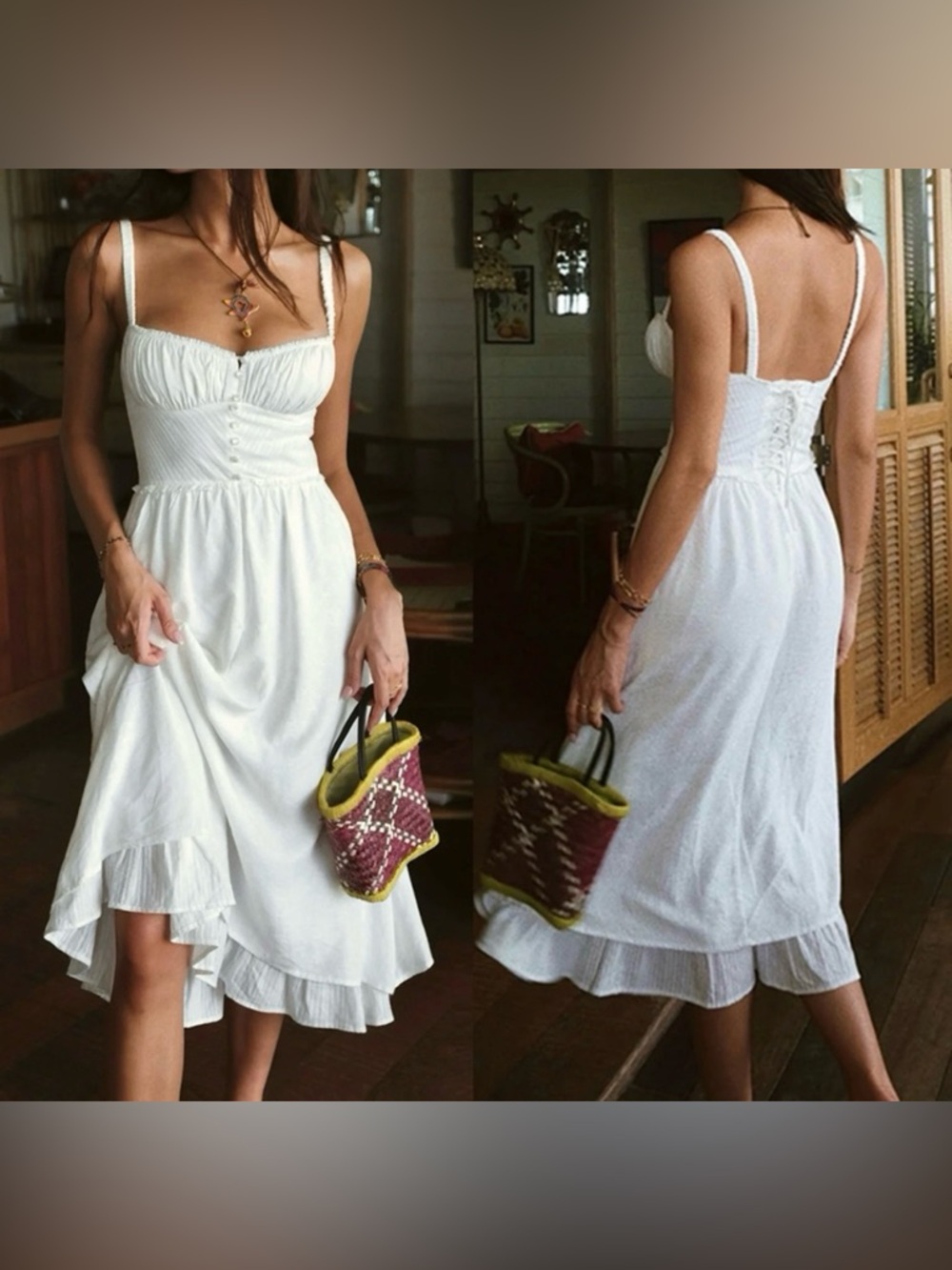 Commense NWT White Summer Sundress with Ruching and Adjustable Straps